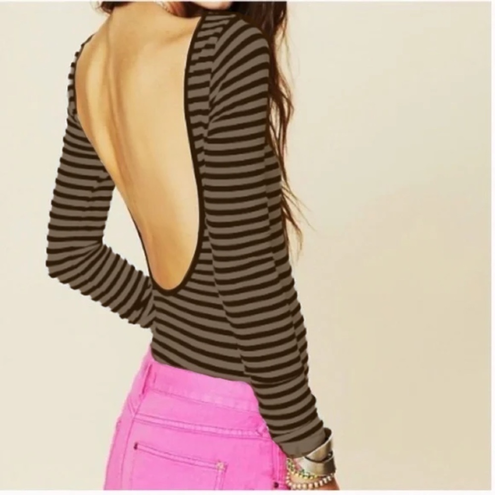 FREE PEOPLE black/brown stripes scoop back top